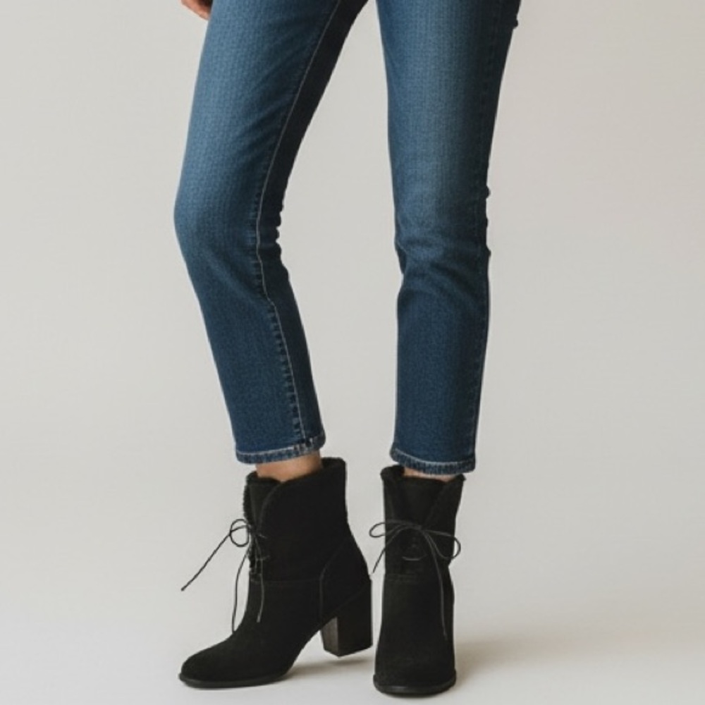 UGG|| Jerene Genuine Shearling Black Suede Block Heel Fold Over Boots Size 10 - Picture 3 of 11